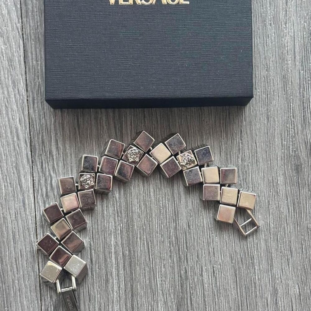 RARE Versace Silver Medusa Cube-Link Bracelet New-in-Box